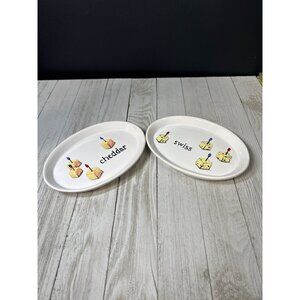 Cheddar & Swiss Cheese Appetizers Plates Oval White - Set Of 2